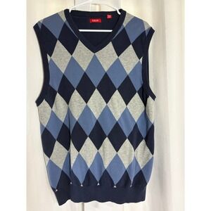 Izod Mens Argyle Sweater Vest Navy Blue Grey V-Neck Sleeveless Knit LT/GL MC0049